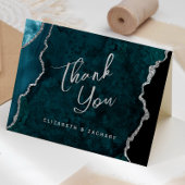Teal Blue Silver Agate Script Wedding Thank You Karte