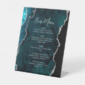 Teal Blue Silver Agate Wedding Bar Menu Sockelschild (Vorderseite)