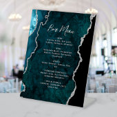 Teal Blue Silver Agate Wedding Bar Menu Sockelschild