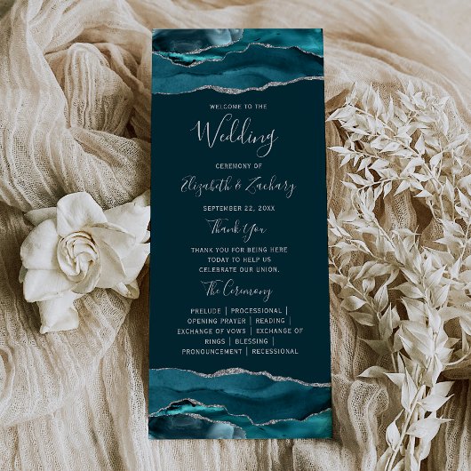 Teal Blue Silver Agate Wedding Suite Programm