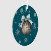 Teal Blue Snowflakes Christmas Coconut Bow Ornament (Vorderseite)