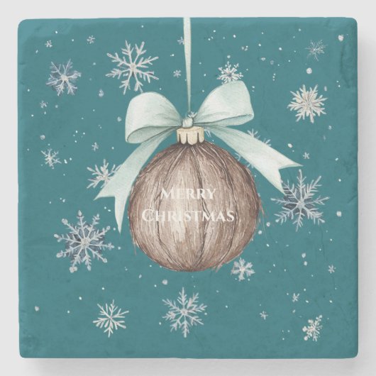 Teal Blue Snowflakes Christmas Coconut Bow Steinuntersetzer (Vorderseite)