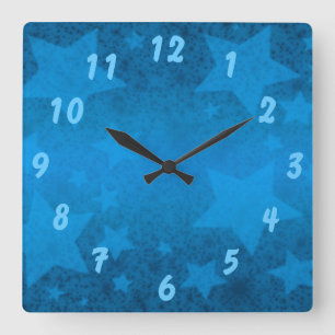 Teal Blue Stars In The Sky Quadratische Wanduhr