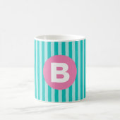 Teal Blue Vertical Striped Pink Circle Monogram Kaffeetasse (Mittel)