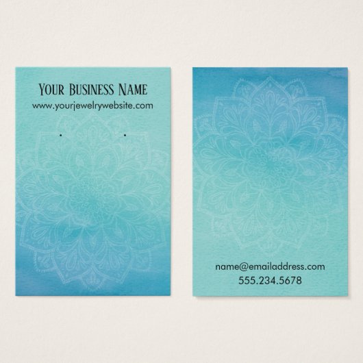 Teal Blue Watercolor Mandala Earring Display Cards (Vorne & Hinten)