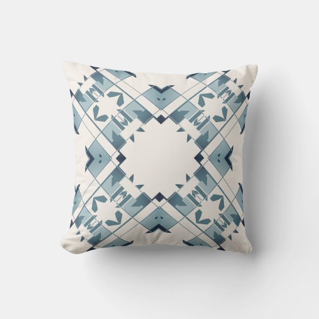 Teal Blue White Diamond-like Snowflake Motif  Kissen (Vorderseite)