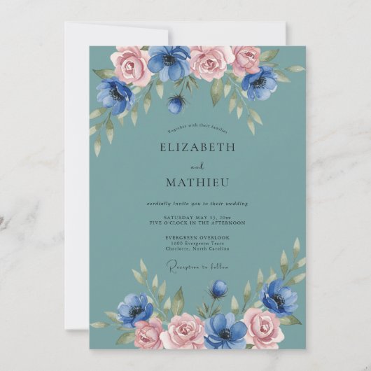 Teal blühende Hochzeitswiese Einladung (Vorderseite)