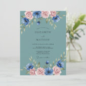Teal blühende Hochzeitswiese Einladung (Stehend Vorderseite)