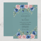 Teal blühende Hochzeitswiese Einladung (Vorne/Hinten)