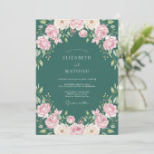 Teal blühende Rosenhochzeit Einladung (Stehend Vorderseite)