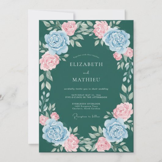 Teal blühender Bogen Schwung Hochzeit Einladung (Vorderseite)