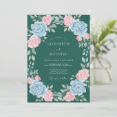 Teal blühender Bogen Schwung Hochzeit Einladung (Stehend Vorderseite)