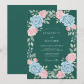 Teal blühender Bogen Schwung Hochzeit Einladung (Vorne/Hinten)