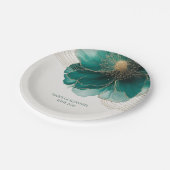 Teal Blumen Gold Hochzeit Pappteller (Schrägansicht)