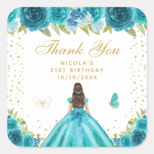Teal Blumenbraut Haare Prinzessin Geburtstagsfeier Quadratischer Aufkleber