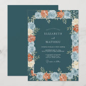 Teal Blumengrenze Hochzeit Einladung (Vorne/Hinten)