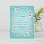 Teal-Blumenkranz-Hochzeit Einladung (Stehend Vorderseite)