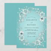 Teal-Blumenkranz-Hochzeit Einladung (Vorne/Hinten)