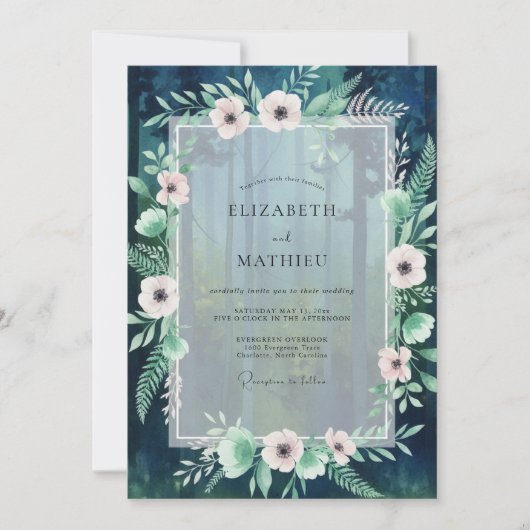 Teal Blush Anemone Hochzeit Einladung (Vorderseite)