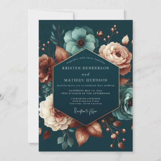 Teal Blush Anemonen-Hochzeit Einladung (Vorderseite)