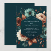 Teal Blush Anemonen-Hochzeit Einladung (Vorne/Hinten)