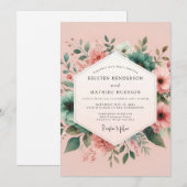 Teal Blush Aquarell-Hochzeit Einladung (Vorne/Hinten)