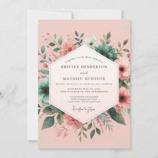 Teal Blush Aquarelle Wedding Einladung (Vorderseite)