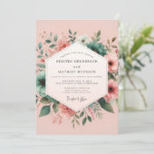 Teal Blush Aquarelle Wedding Einladung (Stehend Vorderseite)