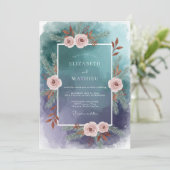 Teal-Blush-Blumen-Hochzeit Einladung (Stehend Vorderseite)