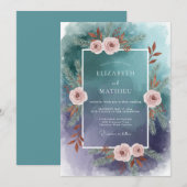 Teal-Blush-Blumen-Hochzeit Einladung (Vorne/Hinten)
