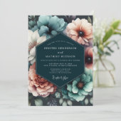 Teal-Blush-Chiaroscuro-Hochzeit Einladung (Stehend Vorderseite)