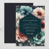 Teal-Blush-Chiaroscuro-Hochzeit Einladung (Vorne/Hinten)