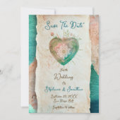 Teal Blush Lace Heart Baroque Save the Date (Vorderseite)
