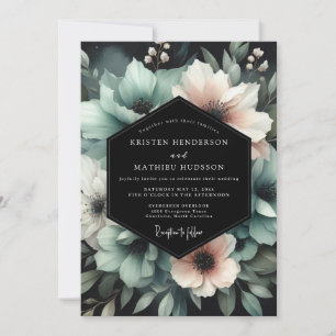 Teal Blush Midnight Bloom Hochzeit Einladung
