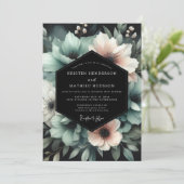Teal Blush Midnight Bloom Hochzeit Einladung (Stehend Vorderseite)