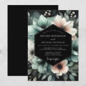 Teal Blush Midnight Bloom Hochzeit Einladung (Vorne/Hinten)