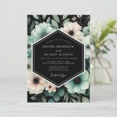 Teal & Blush Moody Floral Wedding Einladung (Stehend Vorderseite)