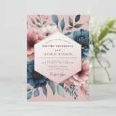 Teal Blush Painterly Bloom Wedding Einladung (Stehend Vorderseite)