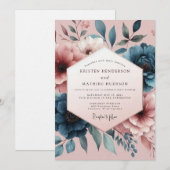 Teal Blush Painterly Bloom Wedding Einladung (Vorne/Hinten)