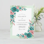 Teal Blush Romantische Frühlingshochzeit Einladung (Stehend Vorderseite)