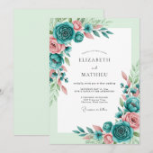 Teal Blush Romantische Frühlingshochzeit Einladung (Vorne/Hinten)