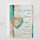 Teal Blush Spitzen-Herz Rokoko-Hochzeit Save the D (Vorderseite)
