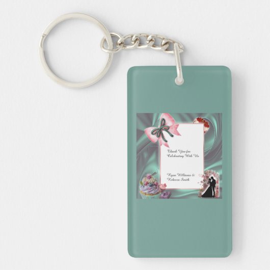 Teal & Blush Wedding Favor Keychain Schlüsselanhänger (Vorderseite)