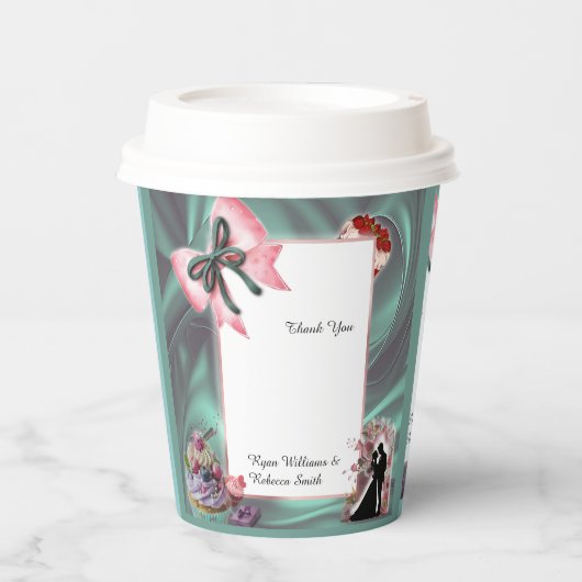 Teal & Blush Wedding Paper Cups Pappbecher (Vorderseite)
