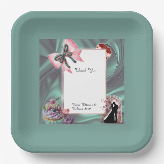 Teal & Blush Wedding Paper Plates Pappteller (Vorderseite)