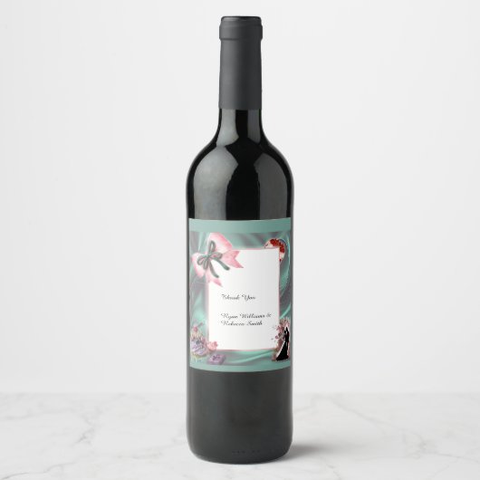 Teal & Blush Wedding Wine Bottle Label Weinetikett (Vorderseite)