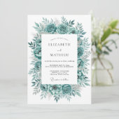 Teal-Blüten-Hochzeit Einladung (Stehend Vorderseite)