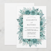 Teal-Blüten-Hochzeit Einladung (Vorne/Hinten)