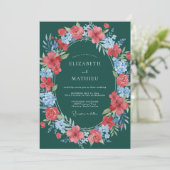 Teal-blütenhochzeit Einladung (Stehend Vorderseite)
