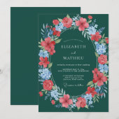 Teal-blütenhochzeit Einladung (Vorne/Hinten)